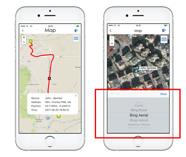 Map Options for GPSLive Smartphone APP